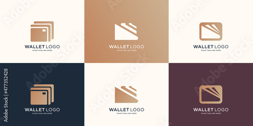 set of collection wallet logo design inspiration. modern logo, digital wallet, gold color template.