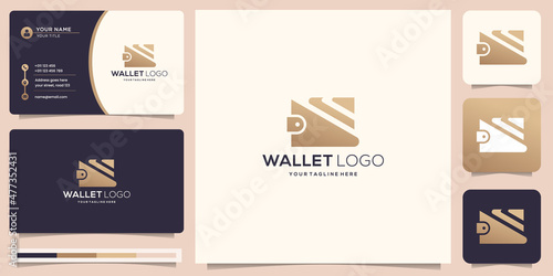 logotype wallet logo design style,gold color modern design and business card template.