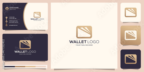 symbol wallet logo. geometric style, gold color modern design and business card template.