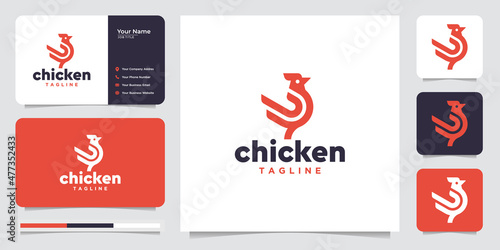 chicken rooster logo design concept with business card Fototapeta