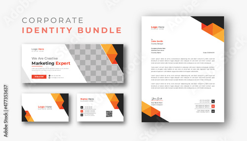 Corporate branding identity design. Professional business Facebook cover page timeline web ad banner template with letterhead, business card design bundle 