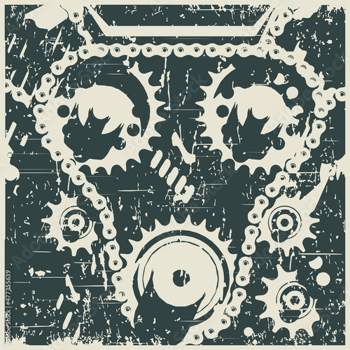 Mechanisms close up illustrations retro poster