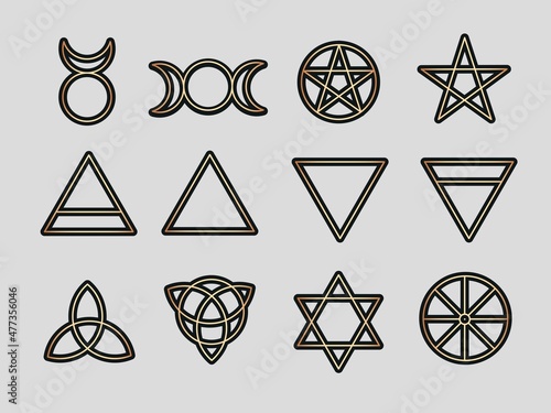 Set of Witches runes, wiccan divination symbols. Ancient occult symbols, isolated icon. Vector illustration.