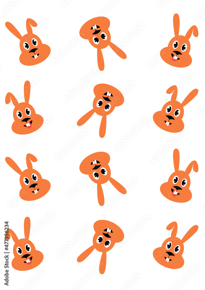 Obraz premium Illustration smiling orange rabbits, hares