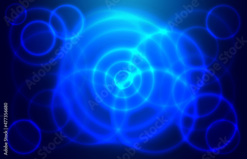 Abstract blue background with glow. Space theme. Reflections of light. Shining circles