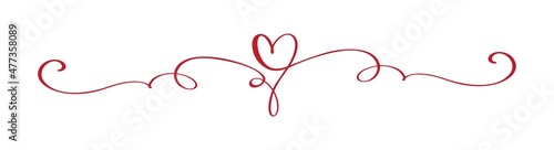 Red Flourish vintage Vector divider Valentines Day Hand Drawn Black Calligraphic Heart. Calligraphy Holiday illustration. Design element valentine. Icon love decor for web, wedding