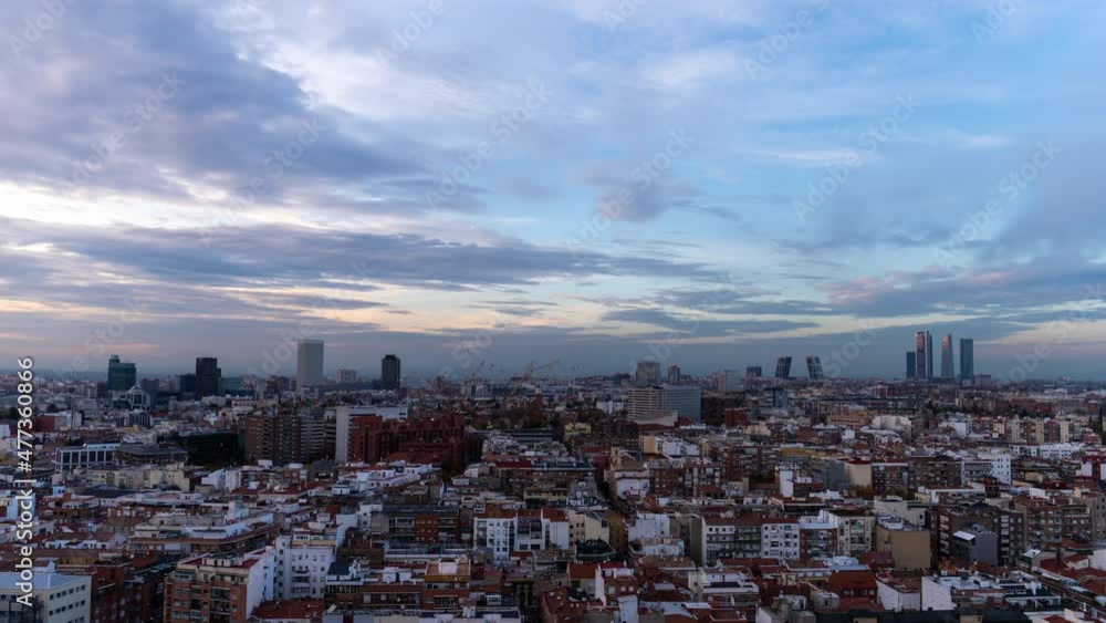 Madrid Skyline Timelapse sunset from tall building Madrid Skyline Timelapse sunset from tall building