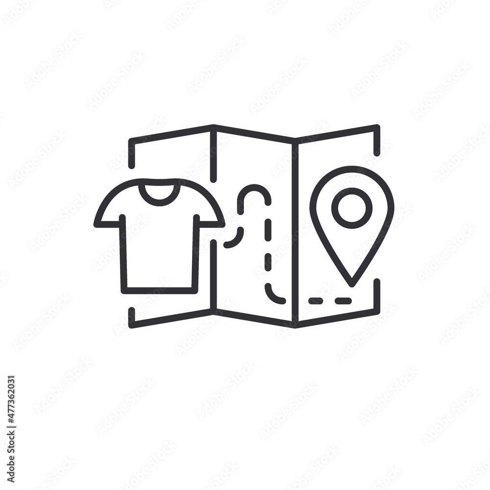 Geolocation collection point for clothes for charity. Clothing donation, donate clothes flat outline icon. Charity campaign sign. Editable stroke. Vector illustration Geolocation collection point for clothes for charity. Clothing donation, donate clothes flat outline icon. Charity campaign sign. Editable stroke. Vector illustration