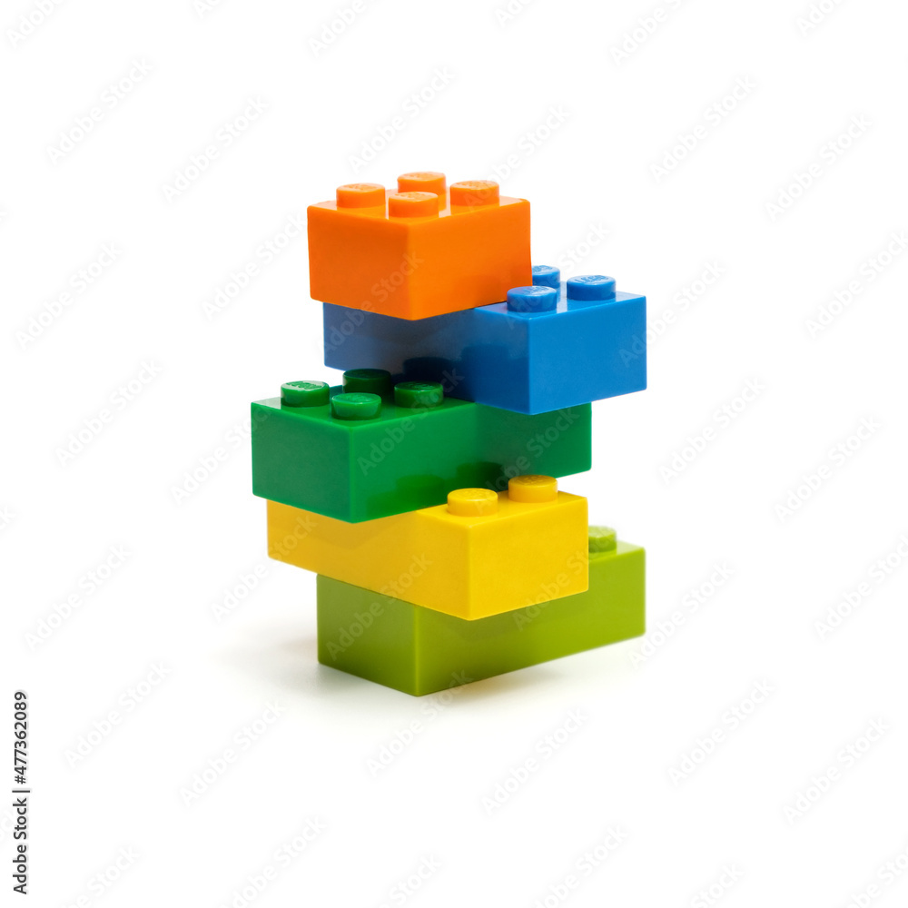 Naklejka premium Multicolored figure Lego blocks close up. Kherson, Ukraine - January 21, 2021.