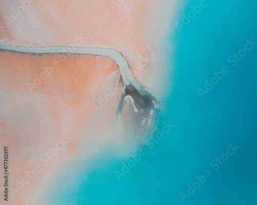 Aerial view of an abstract blue and turquoise clay lake, Art-sur-Meurthe, France. photo