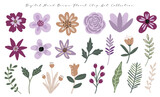 set of beautiful hand drawn flowers digital art