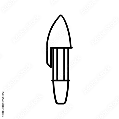 Stationery ballpoint pen for writing, isolated illustration with black outline on white background. Vector graphics