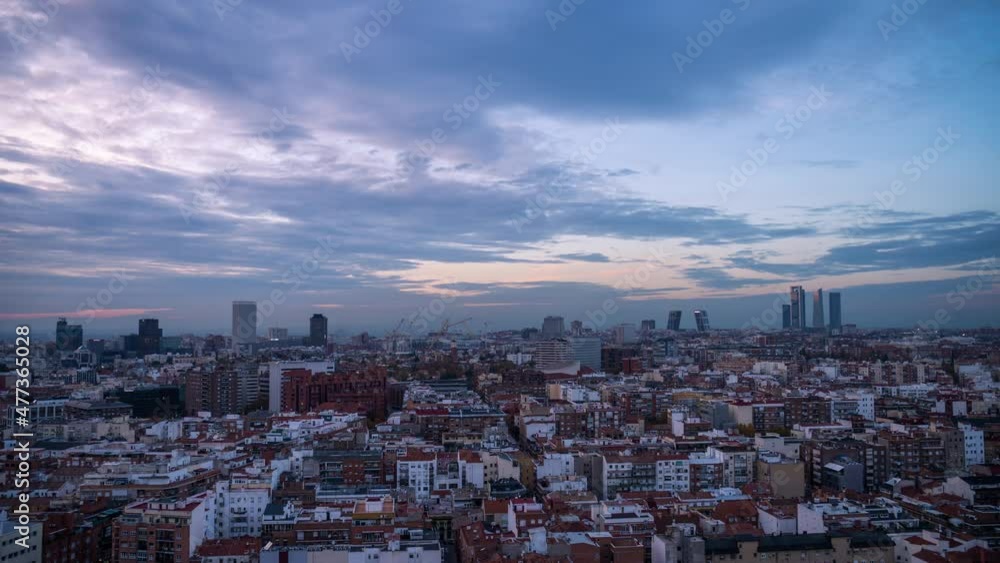 Madrid Skyline Timelapse sunset from tall building Madrid Skyline Timelapse sunset from tall building