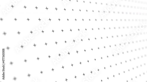Animated plus sign background pattern. Black plus on a white backdrop moving to the left. Seamless looping animation video asset.