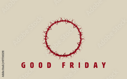 Red crown of thorns symbolizing the suffering and crucifixion of Jesus Christ, on off-white  background with Good Friday