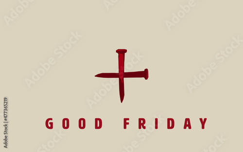 Two red spikes forming a cross symbolizing the suffering and crucifixion of Jesus Christ, on off-white background with Good Friday