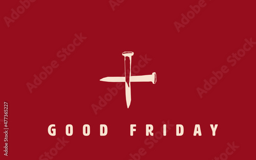 Two spikes forming a cross symbolizing the suffering and crucifixion of Jesus Christ, on red background with Good Friday