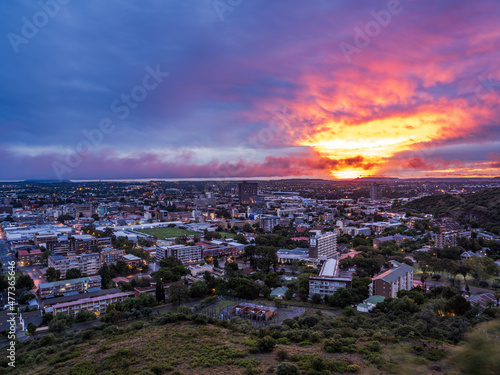 bloemfontein city lights during sunset from Navel hill photo