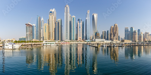 Dubai Marina and Harbour skyline architecture wealth luxury travel in United Arab Emirates panorama © Markus Mainka