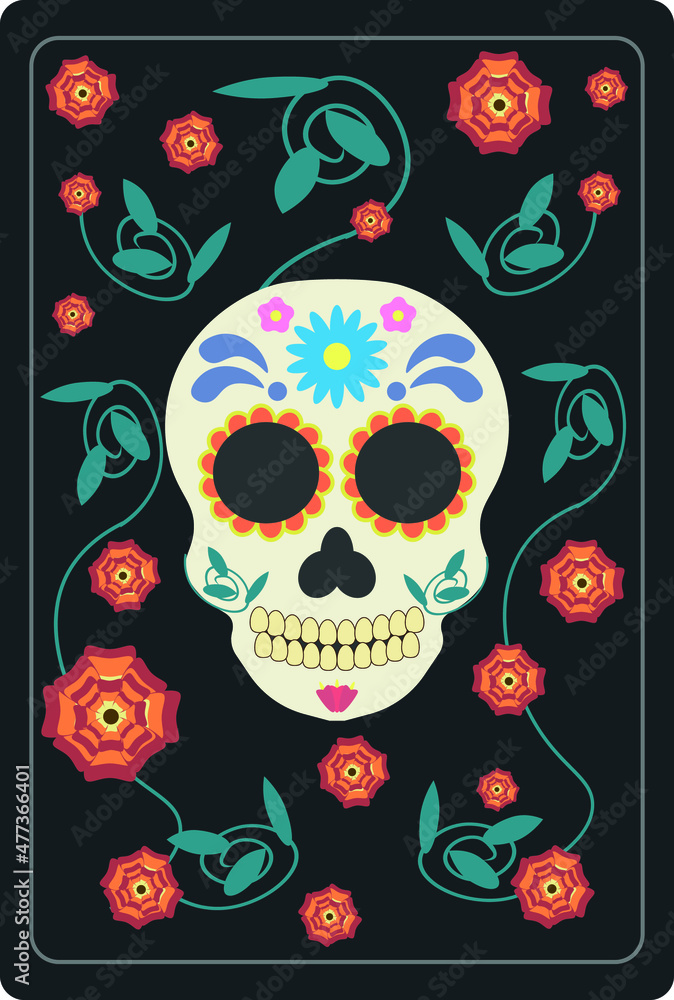 Retro poster with skull of days of the dead typical of Mexico