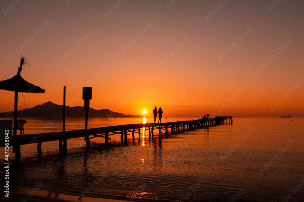 Sunrise on a bridge in Mallorca, beach Muro. Sunrise on a bridge in Mallorca, beach Muro.