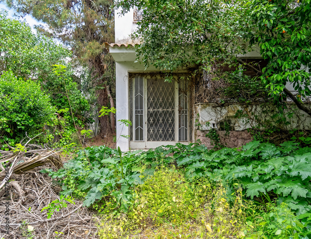 old abandoned house garden and entrance, Athens Greece old abandoned house garden and entrance, Athens Greece