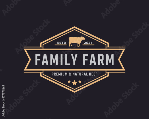 Classic Vintage Retro Label Badge Emblem Cattle, Angus, Beef Family Farm Logo Design Inspiration