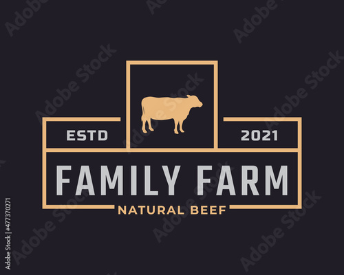 Classic Vintage Retro Label Badge Emblem Cattle, Angus, Beef Family Farm Logo Design Inspiration