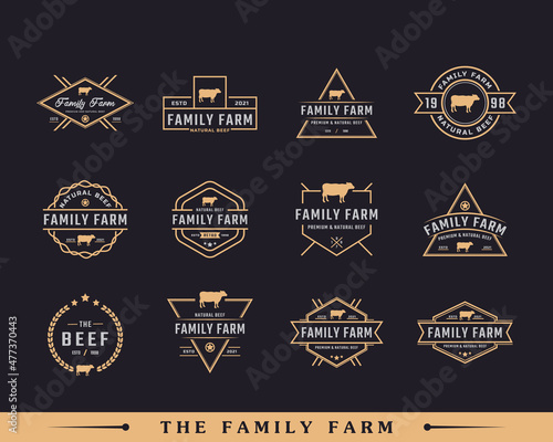 Set of Classic Vintage Retro Label Badge Emblem Cattle, Angus, Beef Family Farm Logo Design Inspiration