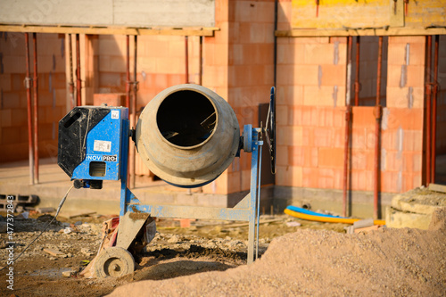 Concrete mixer on warm light