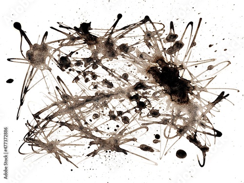 Abstract paint grunge background. Abstract artwork made of black ink on white paper. photo