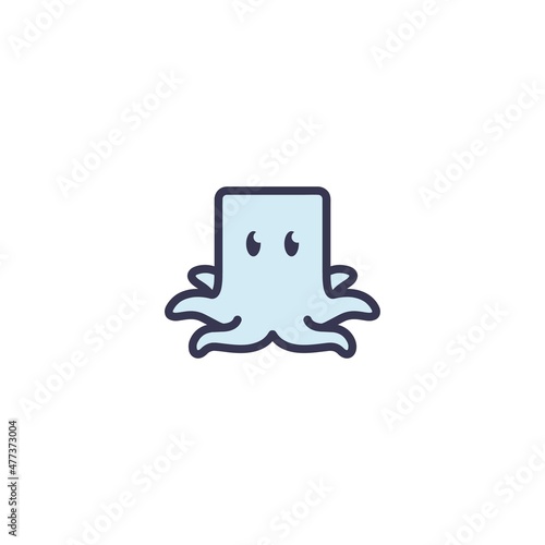 Line art octopus box, flat logo vector