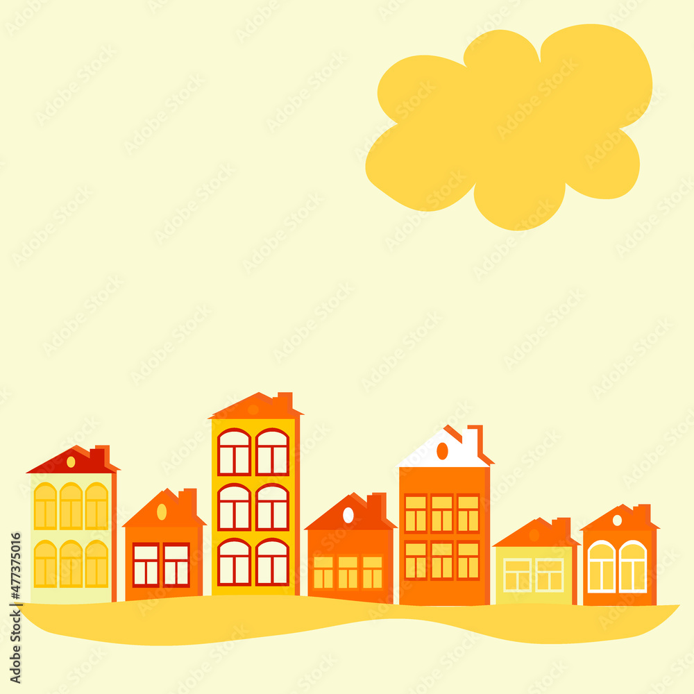 a European town, houses. Design element of books, notebooks, postcards, interior items a European town, houses. Design element of books, notebooks, postcards, interior items