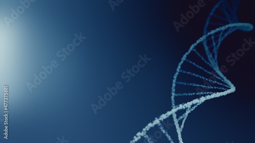 Full-Frame cosmetic water bubble DNA and mRNA with cell droplets. Creative concept 3D illustration of white helix on futuristic blue gradient medical display presentation background with copy space. photo