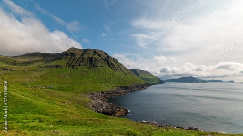 Timelapse of Cliffs and hills in the Faroe Islands at sunrise