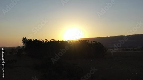 Wallpaper Mural Sunset in farming landscape at countryside rural scenery. Green forest trees between mountains. Torontodigital.ca