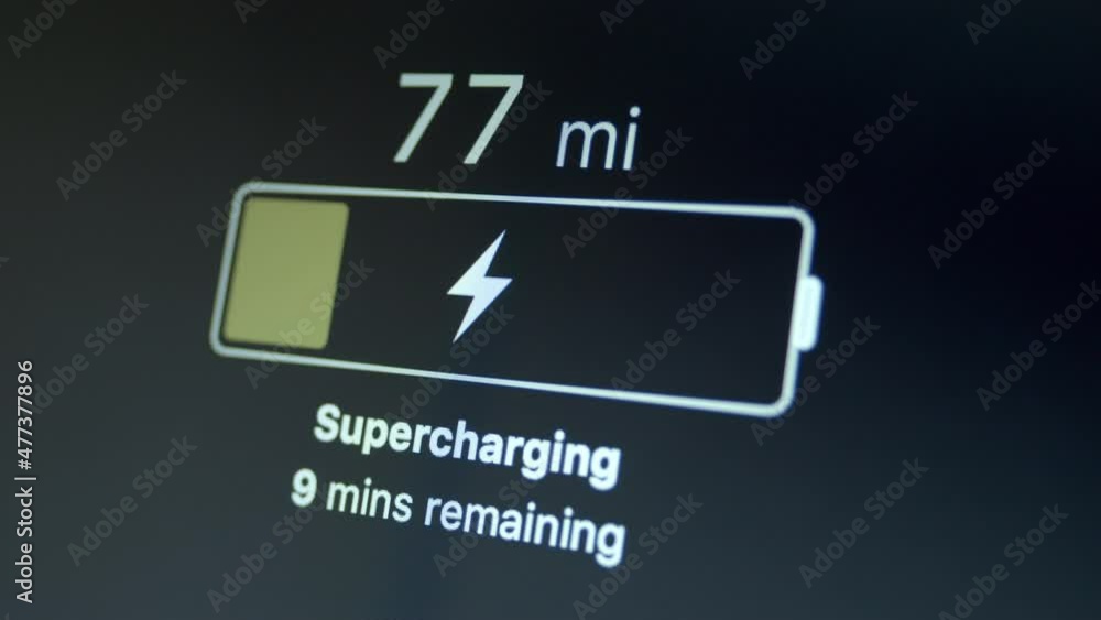Super Fast Charging Progress in Miles Of Electric Car Battery On Dashboard Panel Super Fast Charging Progress in Miles Of Electric Car Battery On Dashboard Panel