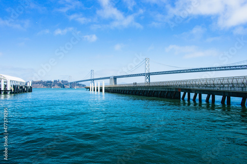 San Francisco Bay view from Pier along the San Francisco – Oakland Bay Bridge. photo