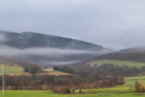 GLENFIDDICH, MORAY, SCOTLAND - 28 DECEMBER 2021: This is a scene of the mist clearing from the hills in Moray, Scotland on 28 December 2021.