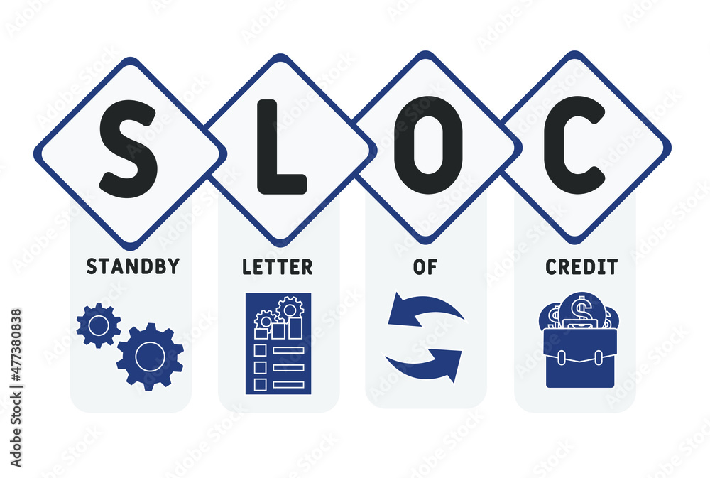 SLOC - Standby Letter Of Credit acronym. business concept background. vector illustration concept with keywords and icons. lettering illustration with icons for web banner, flyer, landing page SLOC - Standby Letter Of Credit acronym. business concept background. vector illustration concept with keywords and icons. lettering illustration with icons for web banner, flyer, landing page