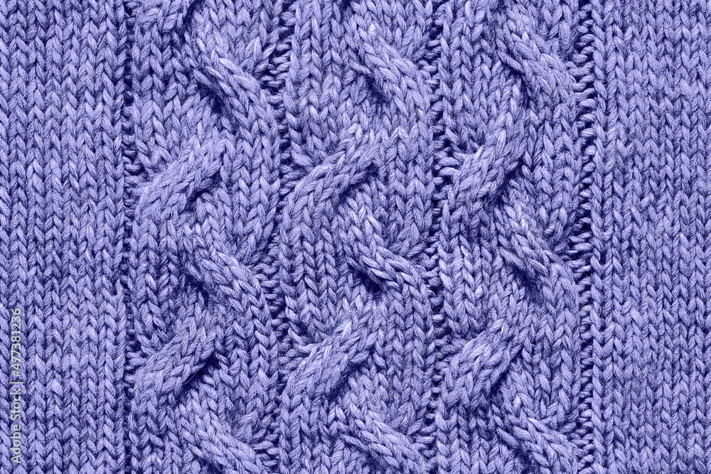 Lilac very peri knitted texture, handmade knitwear. Color of the year 2022 toned.