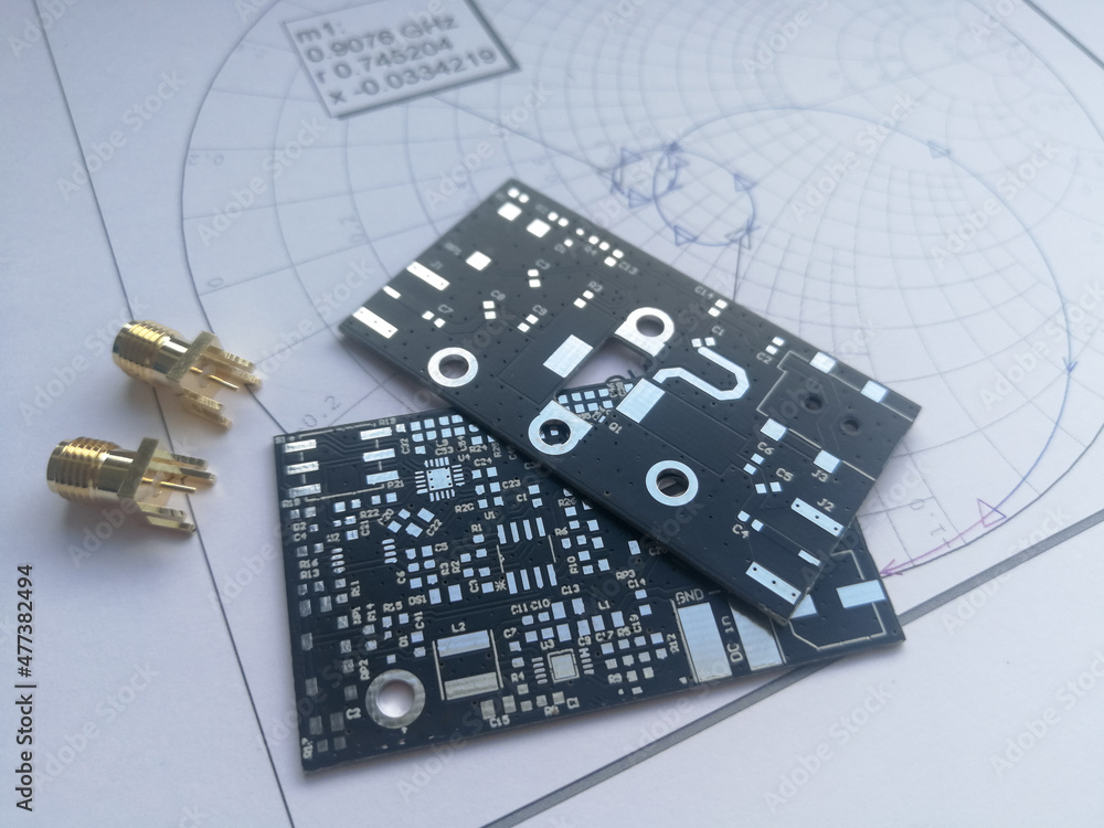RF PCB filters and impedance matching Smith chart - obrazy, fototapety, plakaty 