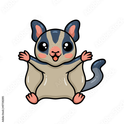 Cute little sugar glider cartoon posing
