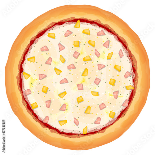 Hawaiiana pizza concept with ham and pineapple concept vector fast food photo