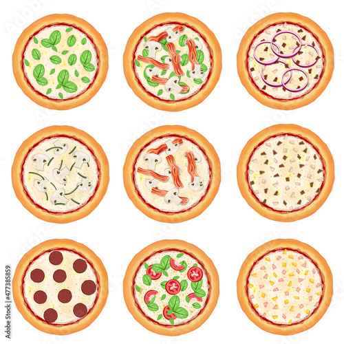 Set of pizzas concept fast food illustration vector gastronomy