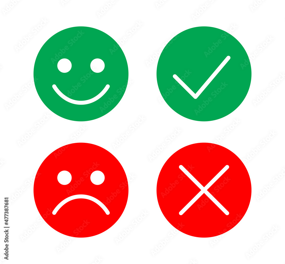Check mark and cross icon. Green and red good and bad emoticon. Stock Vector Adobe Stock