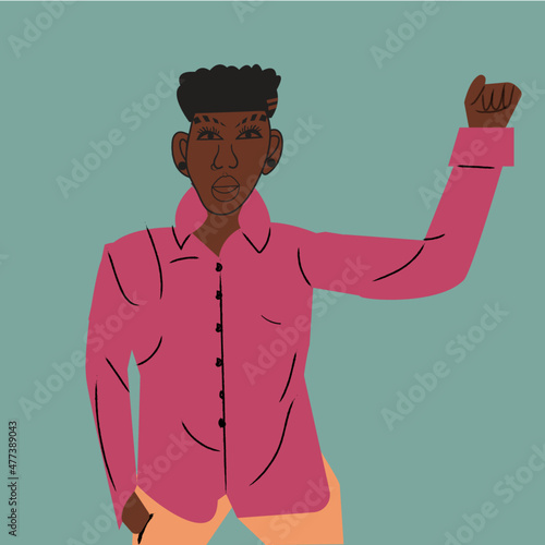 Gay woman raising her fist 