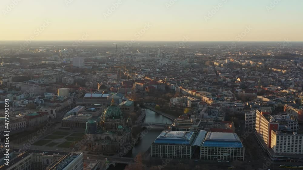 Aerial view of Berlin Mitte by sunset with the Berliner Dome and museum's island Aerial view of Berlin Mitte by sunset with the Berliner Dome and museum's island