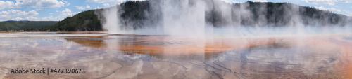 Panoramic view of a thermal pool at Yellowstone National Park