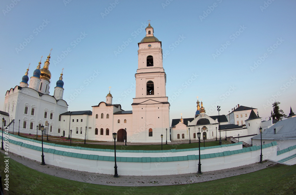 Evening view of St. Sophia Cathedral in Tobolsk city, Russia